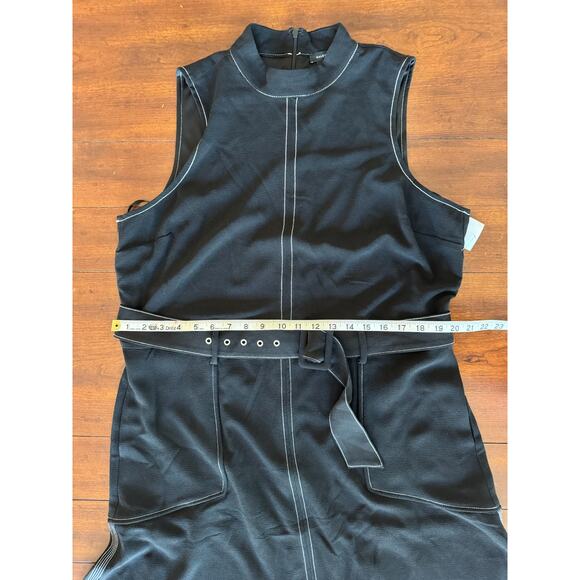 Halogen Topstitched Belted Waist Sleeveless Mock Neck Midi Dress Black Sz XL - Picture 9 of 11